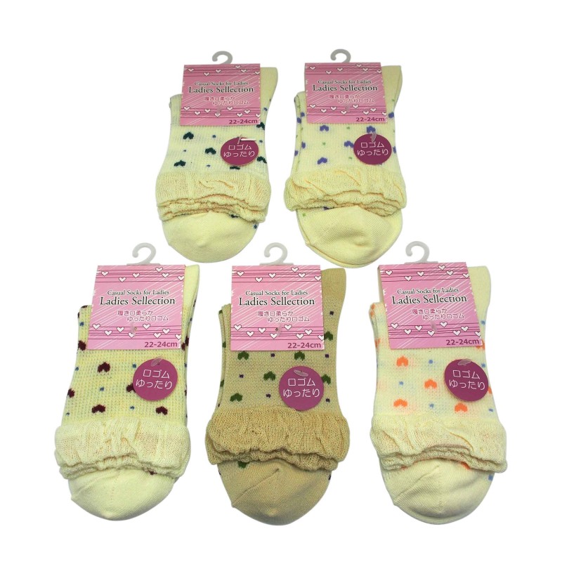 Ladies Socks Casual Hearts Cream 22-24cm